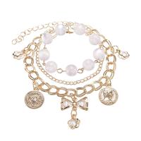 Zinc Alloy Pearl Bracelets, with Crystal & Plastic Pearl, with 1.57Inch extender chain, multilayer & for woman & faceted, golden Approx 7.87 Inch 