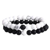 Gemstone Bracelets, Black Stone, with Howlite, Round, vintage & Unisex, white and black, 8mm Approx 7.48 Inch, Approx 