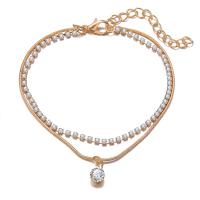 Zinc Alloy Anklet, with 1.97Inch extender chain, Double Layer & for woman & with rhinestone, golden Approx 7.5 Inch 