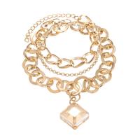 Zinc Alloy Crystal Bracelets, with Crystal, with 1.57Inch extender chain, Rhombus, multilayer & for woman & faceted, golden Approx 6.77 Inch 