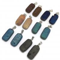 Gemstone Brass Pendants, with Brass, Rectangle, silver color plated, DIY 
