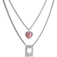 Titanium Steel Jewelry Necklace, with zinc alloy pendant, with 2.75inch, 2inch extender chain, Heart, plated, Double Layer & for woman & hollow Approx 16.1 Inch, Approx  20.8 Inch 
