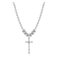 Titanium Steel Jewelry Necklace, with zinc alloy pendant, with 2.75inch extender chain, Cross, Unisex & oval chain & with rhinestone Approx 18.5 Inch 