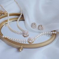 Brass Jewelry Set, Plastic Pearl, with Brass, Flower & for woman 