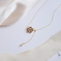 Rhinestone Zinc Alloy Necklace, with 1.57inch extender chain, Flower, gold color plated, oval chain & for woman & with rhinestone Approx 16.9 Inch 