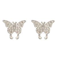 Rhinestone Brass Stud Earring, Butterfly, plated & for woman & with rhinestone 