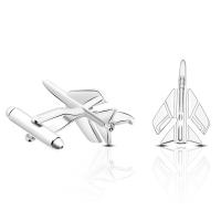 Brass Cufflinks, Airplane, platinum color plated, for man 