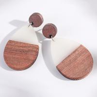 Wood Earring, with Resin, Teardrop, fashion jewelry & for woman 