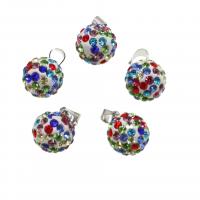 Rhinestone Clay Pave Pendants, with Iron, Round, mixed colors, 22mm 