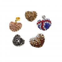Rhinestone Clay Pave Pendants, with Iron, Heart 30mm 