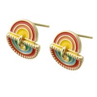 laiton boucle d oreille dormeuse, Placage de couleur d'or, bijoux de mode & pour femme & émail, multicolore Vendu par paire