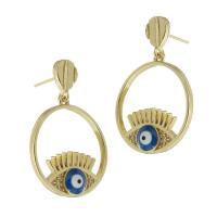 Cubic Zirconia Micro Pave Brass Earring, gold color plated, fashion jewelry & evil eye pattern & micro pave cubic zirconia & for woman & enamel, blue 