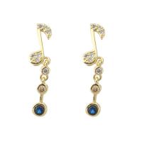 Boucles d'oreilles en laiton zircon cubique pavent, Placage de couleur d'or, bijoux de mode & pavé de micro zircon & pour femme, doré, 25mm, Vendu par paire