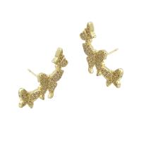 Cubic Zirconia Pendiente Brass Micro Pave, metal, Mariposa, chapado en color dorado, Joyería & micro arcilla de zirconia cúbica & para mujer, dorado, 24.5x14x14mm, Vendido por Par