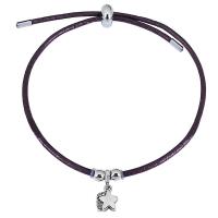 Titanium Steel Bracelet & Bangle, with leather cord, silver color plated, Adjustable & for woman & with rhinestone 10-15mm Approx 10.24 Inch 