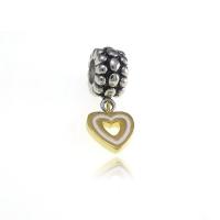 Titanium Steel European Pendant, Heart, plated, Unisex & enamel & hollow, golden 
