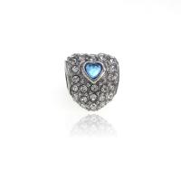 316L Stainless Steel European Large Hole Beads, Heart, silver color plated, with rhinestone 