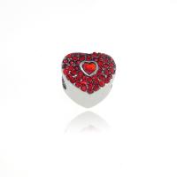 316L Stainless Steel European Large Hole Beads, Heart, silver color plated, with rhinestone 