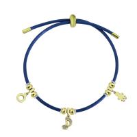 Titanium Steel Bracelet & Bangle, with leather cord, gold color plated, Adjustable & for woman & with rhinestone 10-15mm Approx 10.24 Inch 