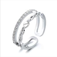 Brass Cuff Finger Ring, plated, adjustable & micro pave cubic zirconia & for woman 6mm, US Ring 