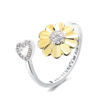 Brass Cuff Finger Ring, Flower, plated, adjustable & micro pave cubic zirconia & for woman, 11mm, US Ring 