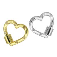 Brass Carabiner Key Ring, Heart, plated, micro pave cubic zirconia 