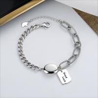 Sterling Silver Bracelets, 925 Sterling Silver, with letter pattern & for woman, silver color Approx 6.3 Inch 