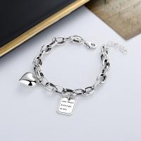 Sterling Silver Bracelets, 925 Sterling Silver, with letter pattern & for woman, silver color Approx 7.08 Inch 
