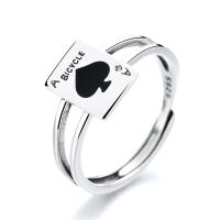 Sterling Silver Finger Ring, 925 Sterling Silver, Poker, polished, Adjustable & for woman & enamel, silver color 
