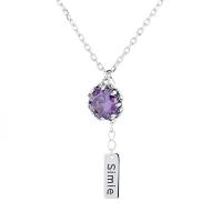 Cubic Zirconia Micro Pave Sterling Silver Necklace, 925 Sterling Silver, micro pave cubic zirconia & for woman, purple Approx 19.68 Inch 