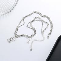 Sterling Silver Jewelry Necklace, 925 Sterling Silver, with letter pattern & for woman & multi-strand, silver color Approx 14.96 Inch 