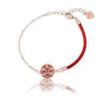 Red Agate Bracelets, 925 Sterling Silver, with Polyester Cord & Red Agate, rose gold color plated, vintage & for woman, red Approx 6.3 Inch 