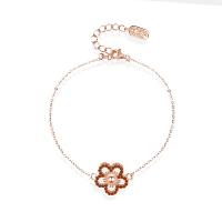 Sterling Silver Bracelets, 925 Sterling Silver, Flower, rose gold color plated, vintage & for woman Approx 6.3 Inch 