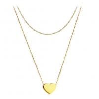 Stainless Steel Jewelry Necklace, 304 Stainless Steel, with 1.97inch extender chain, Heart, Vacuum Plating, Double Layer & fashion jewelry & for woman 6mm Approx 17.72 Inch, Approx 13.78 Inch 