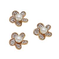 Iron Hair Accessories DIY Findings, with Plastic Pearl, Flower, with rhinestone, rose gold color, 17mm 