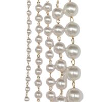 Brass Ball Chain, with Plastic Pearl, plated 