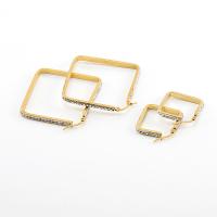 Stainless Steel Hoop Earring, 304 Stainless Steel, Square, 18K gold plated, fashion jewelry & for woman & with rhinestone, golden 