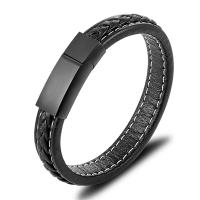 PU Leather Cord Bracelets, with 304 Stainless Steel, Vacuum Plating, fashion jewelry & woven pattern 