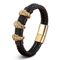 PU Leather Cord Bracelets, with 304 Stainless Steel, Vacuum Plating, fashion jewelry & woven pattern black 
