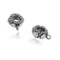 Stainless Steel Bail Bead, 316L Stainless Steel, Donut, antique silver color plated, with rhinestone, 11mm 
