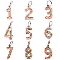 Stainless Steel European Pendants, 316L Stainless Steel, Number, Unisex & with rhinestone, rose gold color 
