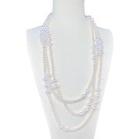 Пресноводные перлы ожерелье цепи свитера, Пресноводные жемчуги, Круглая, Женский, белый, 6-10mm, длина:Приблизительно 35.43 дюймовый, продается PC