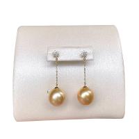 Golden South Sea Pearl Drop Earring, with Cubic Zirconia & 18K Gold, Round, for woman, golden, 11-12mm 