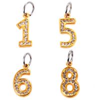 Stainless Steel European Pendants, 316L Stainless Steel, Number, Unisex & with rhinestone, golden 