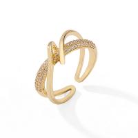 Brass Cuff Finger Ring, Geometrical Pattern, plated, adjustable & micro pave cubic zirconia & for woman US Ring 
