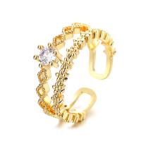 Brass Cuff Finger Ring, Flower, plated, adjustable & micro pave cubic zirconia & for woman & hollow US Ring 