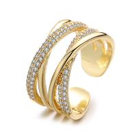 Brass Cuff Finger Ring, gold color plated, adjustable & micro pave cubic zirconia & for woman, 12mm, US Ring 