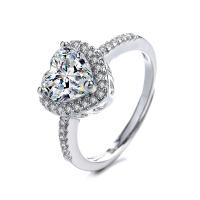 Brass Open Finger Ring, Heart, platinum plated, adjustable & micro pave cubic zirconia & for woman US Ring 