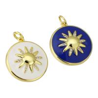 Enamel Brass Pendants, Flat Round, gold color plated, micro pave cubic zirconia Approx 3mm 