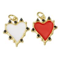 Enamel Brass Pendants, Heart, gold color plated, micro pave cubic zirconia Approx 3mm 